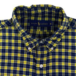 Ralph Lauren Men's Plaid Button Down Shirt Classic Fit Yellow Blue Size M Cotton
